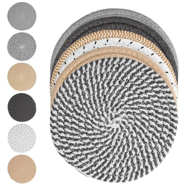 7 Inch Trivets for Hot Dishes, Hot Pots and Pans,6 Pack Heat Resistant Hot Pads, Pot Holders for Kitchen Essentials,Kitchen Decor for Countertop & Table, House Essentials (Gray, 7 inch)