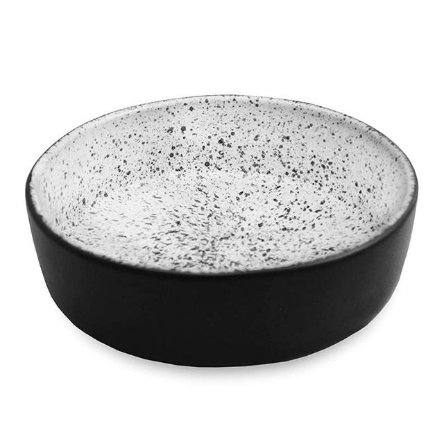roro Ceramic Stoneware Charcoal Pencil Style Black White Matte Modern Minimalist Pasta or Salad Bowl with straight edges, 8 x 3 Inches