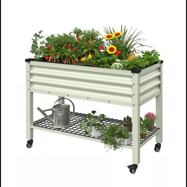 Veikous Galvanized Steel Raised Garden Bed with Wheels, Liner and Drainage Function, Light Green at Tractor Supply Co