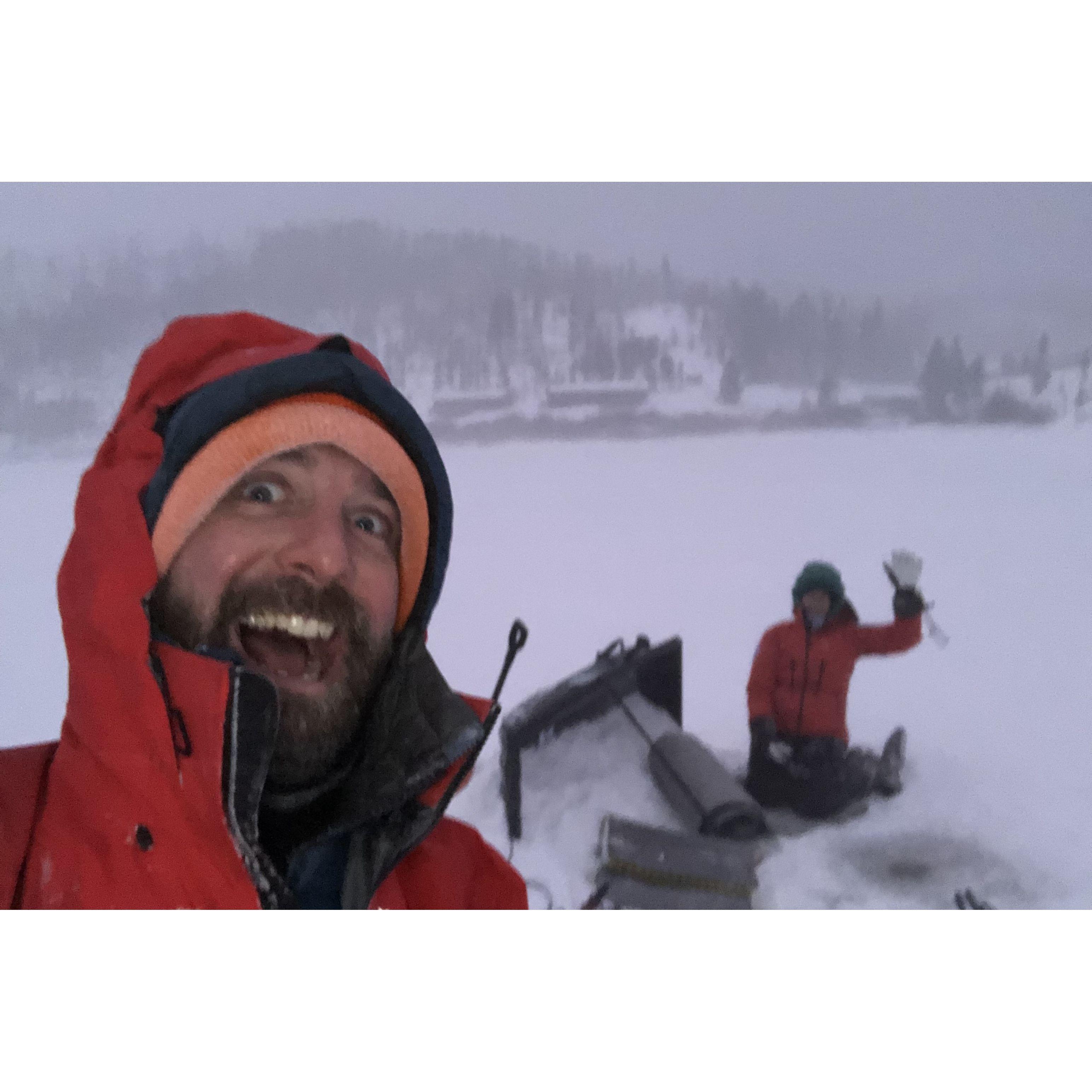 Want to go away for the weekend? blizzard be damned we are ice fishing! One year later I proposed to Erica in this same spot... the weather was much better for the proposal thankfully
