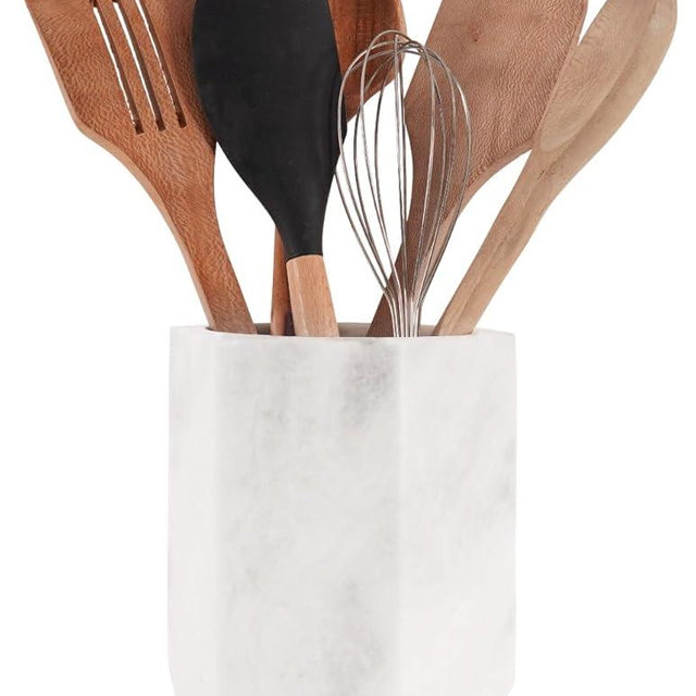 Radicaln Marble Utensil Holder 6.5" Inches White Handmade Utensils For Kitchen Essentials - Kitchen Counter & Kitchen Accessories - Utensil Holder For Countertop Cooking Utensil Holder