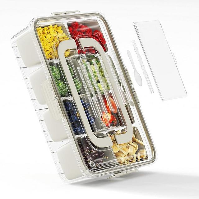 Dimber Snackle Box Container, Divided Serving Tray with Lid and Handle, Adding Cutlery Organizer, 8 Fruit Forks, 2 Spoons, Snackle Box for Sports Events, Candy, Fruits, Snacks,Salad Bar(1-Pack)