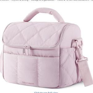 BAGSMART Insulated Lunch Bags for Women, Cute Quilted Lunch Box, Lightweight Puffy Padded Waterproof Lunch Tote, Reusable Lunch Cooler for Work Picnic Travel, Pink
