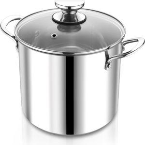 P&P CHEF 12 Quart Stainless Steel Stock Pot with Lid, Large Stockpot for Cooking Pasta Soup, Cookware for Induction Gas Electric Stoves, Visible Lid & Measuring Markings, Dishwasher Safe