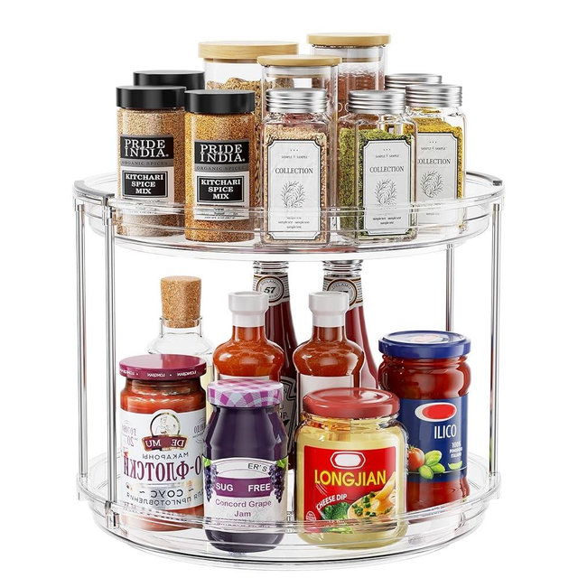 Pantasia 2 Tier Lazy Susan Turntable Organizer 9.25 inch, Rotating Spice Rack Organization for Cabinet, Bathroom, Pantry, Countertop, Kitchen, Vanity, Medicine Cabinet Organizer, Clear