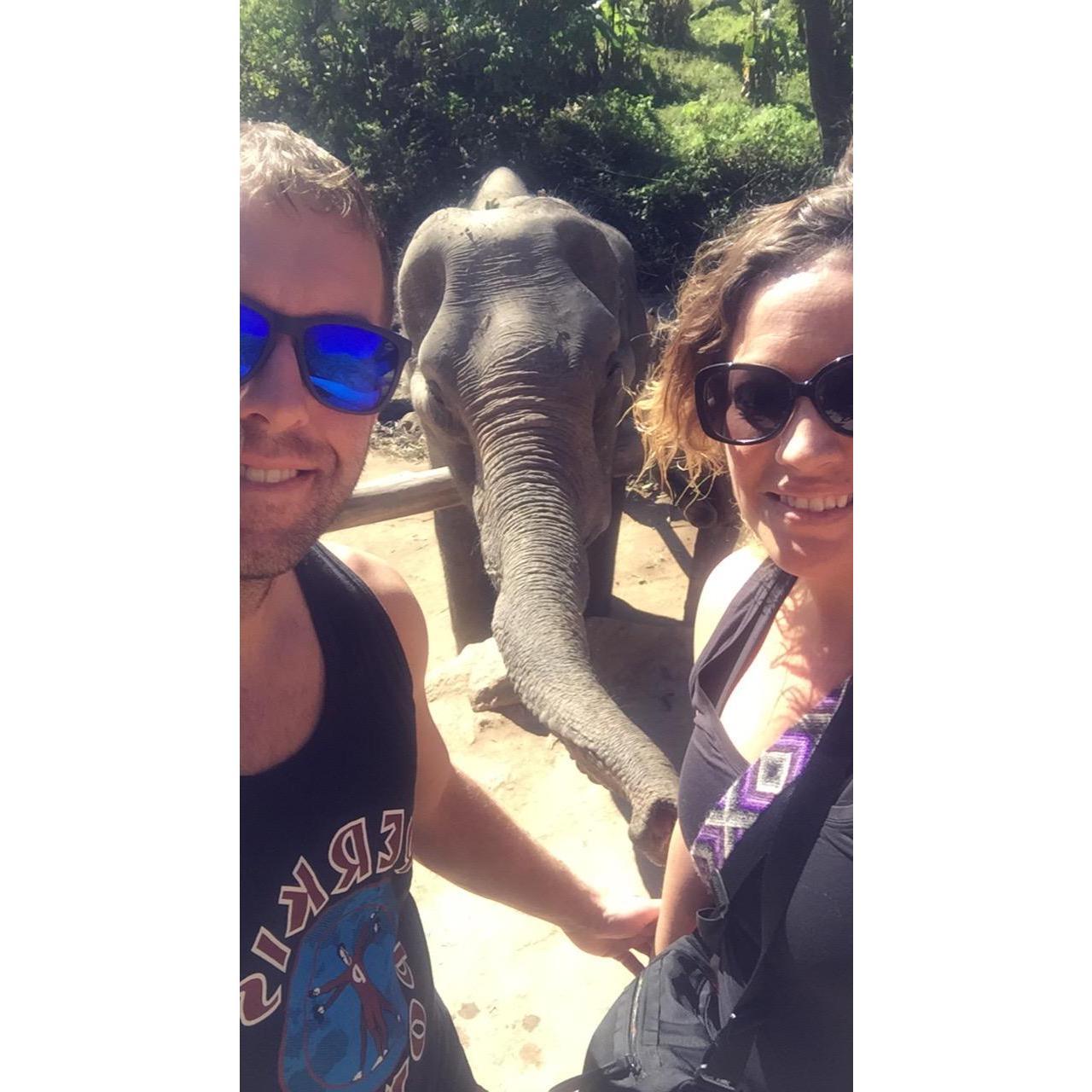 Elephant sanctuary in Chang Mai, Thailand. Our first overseas trip together!