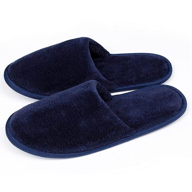 Spa Slippers, (Blue-6Pairs)Closed Toe Large Size Disposable Indoor Hotel Slippers, Fluffy Coral Fleece, Padded Sole for Comfort- for Guests, Hotel, Travel, Fits US Men Size 9 & Women Size 10