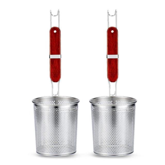 Micro-Perforated Stainless Steel Pasta Strainer With handle, Food Dumpling Noodle Strainer,Straining Noodles Pasta Basket 2 PCS(Dia 5.5inch)