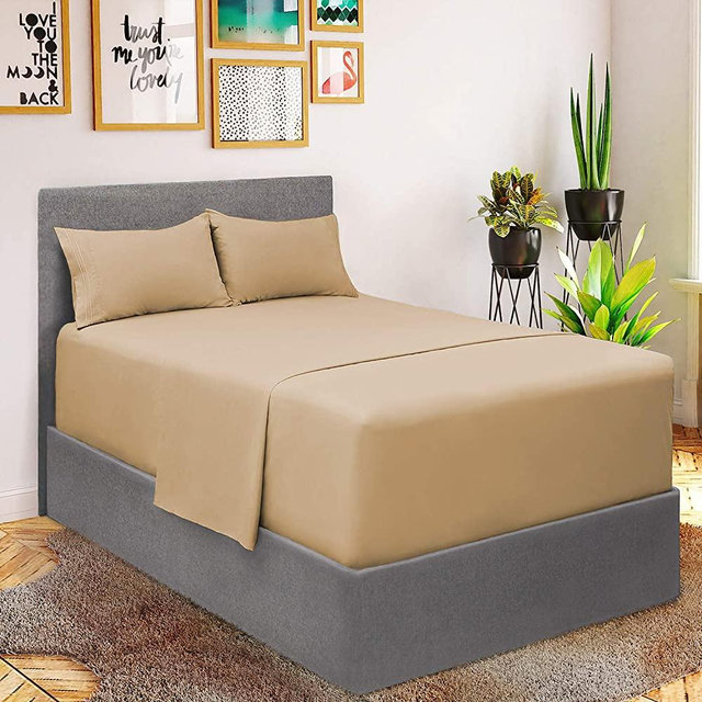 Mellanni Extra Deep Pocket Full Sheet Set - Hotel Luxury 1800 Bedding Sheets & Pillowcases - Extra Deep Pocket Sheets up to 21" - Ultra Soft Cooling Bed Sheet Set - Easy Care - 4 Piece (Full, Beige)