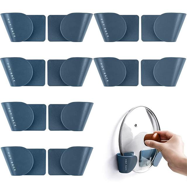 DOERDO 6 Pairs of Wall Mount Pot Lid Organizer, Cabinet Door Organizer Pot Hangers for Kitchen Wall Mount, Adjustable Lid Holder for Kitchen Wall(Blue)