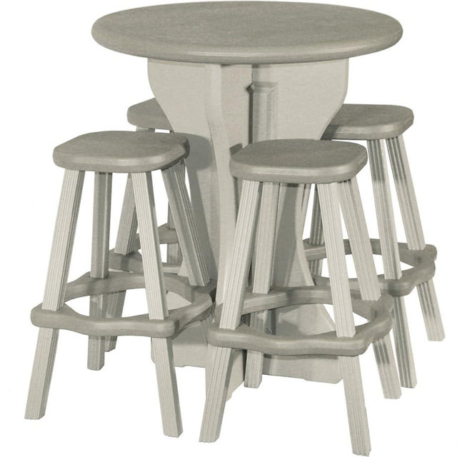 Leisure Accents Patio Table Set with Four Barstools - Warm Grey Base with Deep Grey Accents - Perfect for Patio and Outdoor Spaces. Hardware Free Easy Assembly. Proudly Made in USA