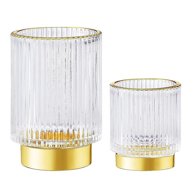 LEICURACE Makeup Brush Holder Organizer,Toothbrush Holders,Desk Pen Pencil Holder,Multifunctional Vintage Glass Brush Cup（S+L/White/A3-4-US）