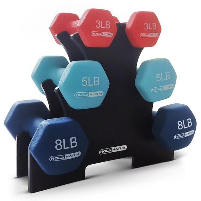 HolaHatha Neoprene Dumbbell Free Hand Weight Set with Storage Rack, Ideal for Home Gym Exercises to Gain Tone and Definition