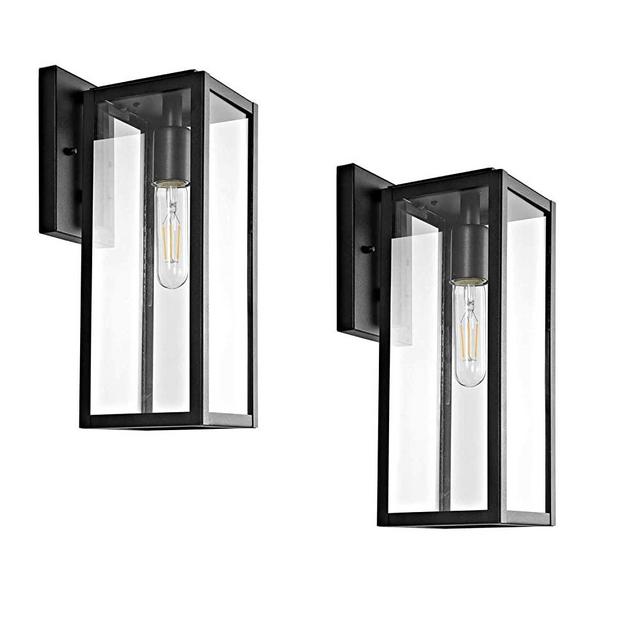 Bestshared Outdoor Wall Lantern, 15"1-Light Exterior Wall Sconce Light Fixtures,Wall Mounted Single Light, Black Wall Lamp with Clear Glass (2 Pack)