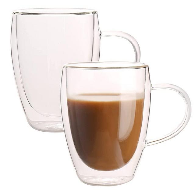 Gmark Large Coffee Mugs Set of 2 (12 oz, 350 ml), Double Wall Tumbler Glass Cup, Insulated Coffee Cups for Tea, Latte, Espresso, Juice, or Water GM2029