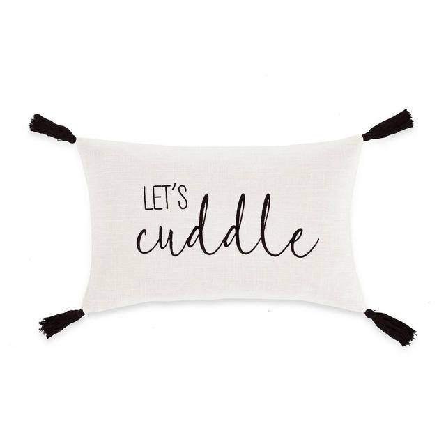 13"x20" 'Let's Cuddle' Family-Friendly Lumbar Throw Pillow Cover White - Lush Décor