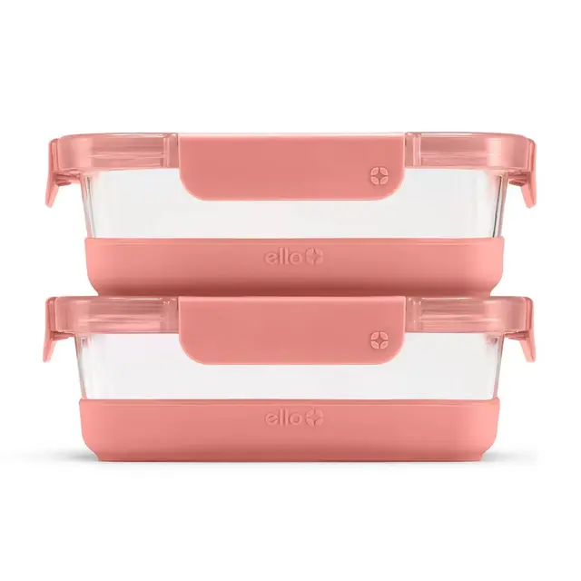 Ello 4pc 3.4c Glass Refresh Food Storage Container Set Terracotta Orange: Microwave & Oven Safe, Dishwasher Safe