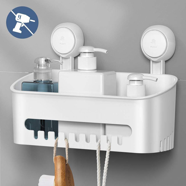 LUXEAR Shower Basket Suction Cup Shower Caddy NO-Drilling Removable Basket for Bathroom Kitchen Powerful Heavy Duty Hold up to 22lbs Waterproof Caddy Organizer for Shampoo Conditioner Bottle- White