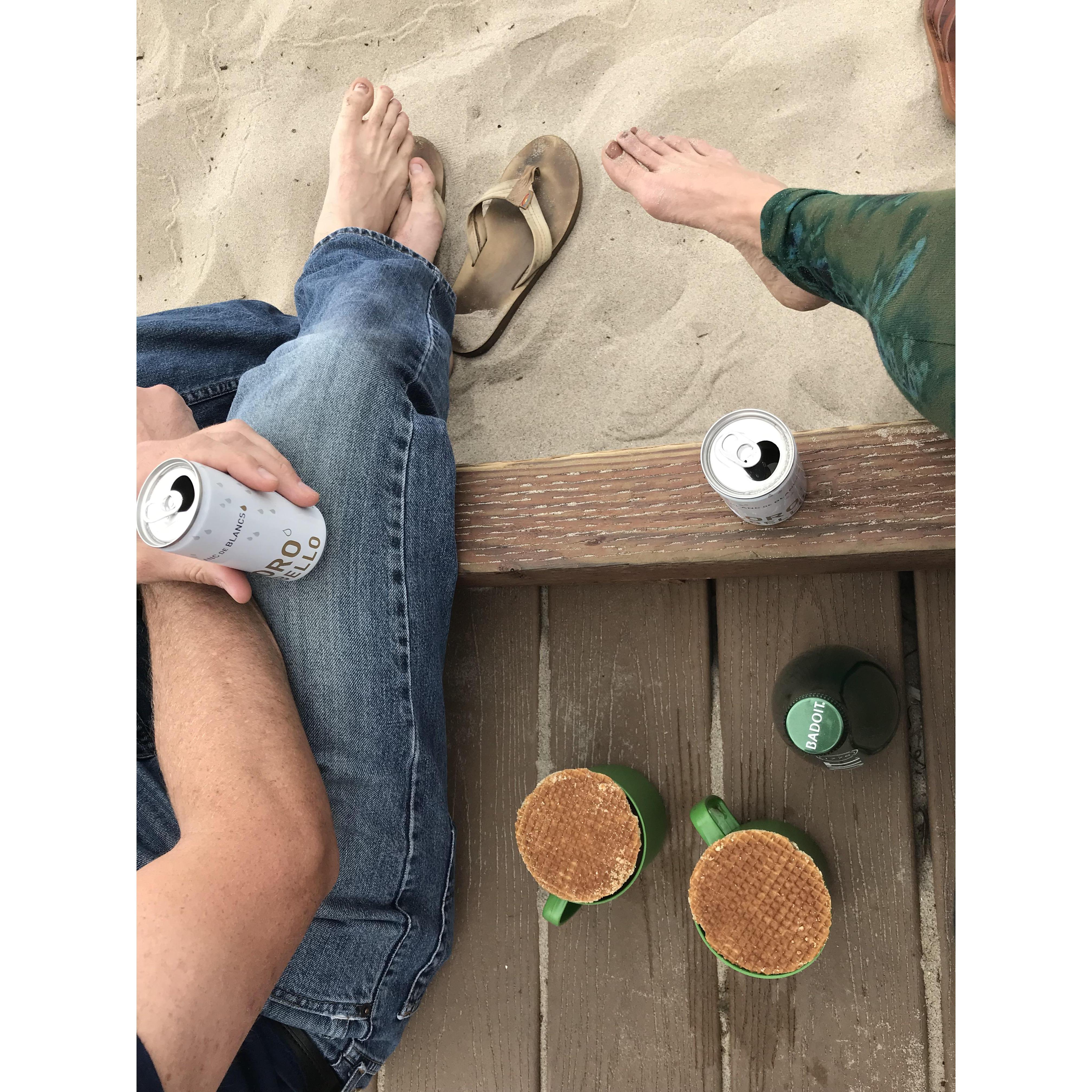 morning coffee with our feet in the sand at Carpinteria State Beach