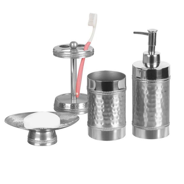 4pc Hudson Metal Bath Accessory Set for Vanity Counter Tops Silver - Nu Steel