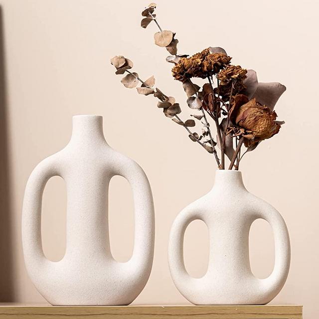 Kimisty Ceramic Pampas Vases Set 2, Off White Jug Vase with Handles Nordic, Mantle Decor, Rustic, Coastal Vase Set, Modern Gift, Minimalist Vases