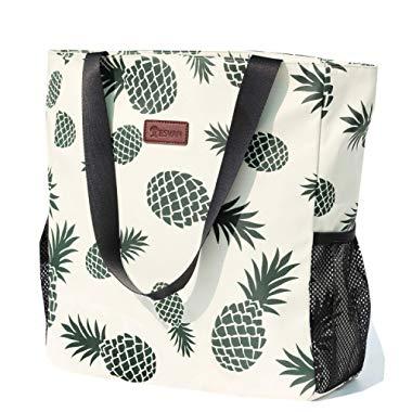 Original Floral Water Resistant Large Tote Bag Shoulder Bag for Gym Beach Travel Daily Bags Upgraded ([H] Floral Leaf)