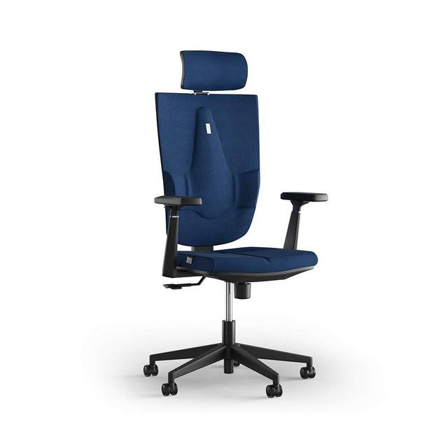 KULIK SYSTEM Light Space - Ergonomic Office Chair with Innovative Lumbar Support and Posture Corrector - High Back Computer Chair with Coat Hanger and Adjustable Headrest - Blue