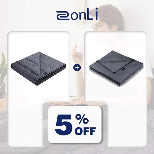 ZonLi Bundle Weighted Blanket (60''x80'', 20lbs 100% Cotton, Grey) with Queen Size Cotton Duvet Cover (60''x80'')