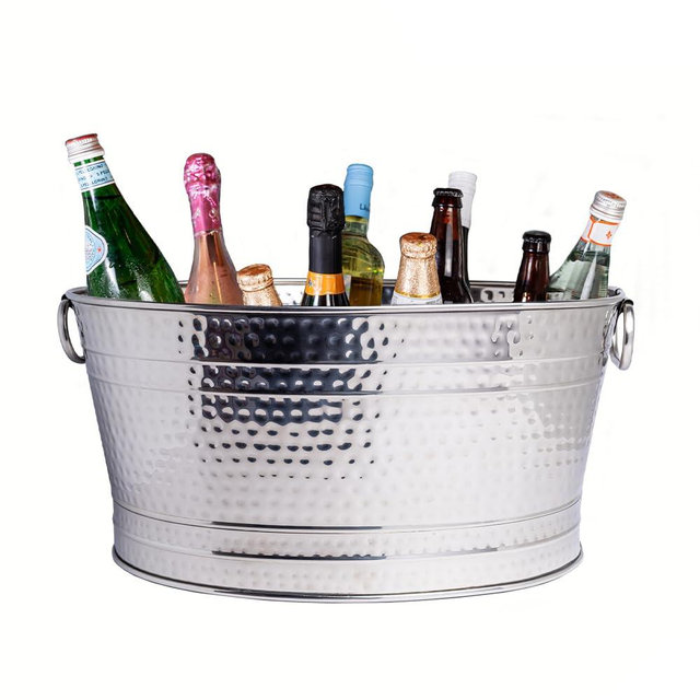 Sol Living Galvanized Beverage Tub for Parties Stainless Steel Drink Tub Cooler Ice Bucket for Hosting Parties Drink Bucket with Handles Wine Bucket Single Wall - 6.3 Gallons - 20.5" x 14.5" x 9.5”