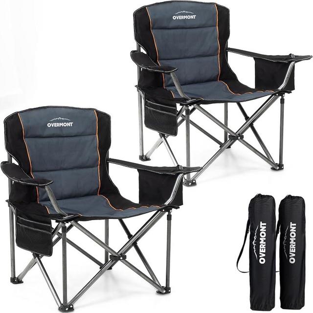 Overmont Oversized Folding Camping Chair 2Pack - 385lbs Support with Padded Cushion Cooler Pockets - Heavy Duty Collapsible Chairs for Sports Garden Beach Fishing