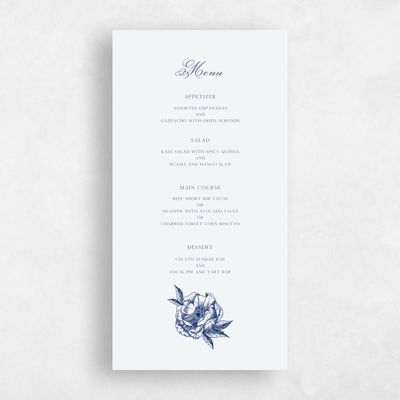 Dark Royal, Blue Wedding Menu - Iniguez