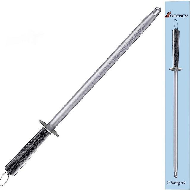 Knife Sharpener Rod,12" Honing Rod Commercial Grade Knife Sharpening Steel Rod Adopt 66HRC Hard Alloy Steel Material With Rosewood handle for Kitchen Knives and Hunting Blade Sharpening
