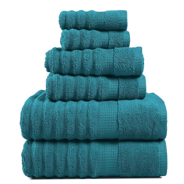 LANE LINEN 6 Piece Bath Towel Set - Zero Twist Cotton - Soft, Durable & Absorbent - 2 Bath, 2 Washcloths, 2 Hand Towels for Bathroom - Ideal for Home, Spa & Gym - Quality You Can Trust - Seaport Blue
