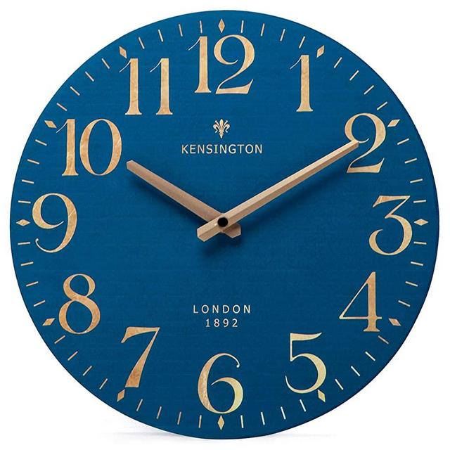 NIKKY HOME 12 Inch Wood Wall Clock - Battery Operated Silent Non Ticking Clock Home Decor for Kitchen, Living Room, Bedroom, Office - Navy Blue
