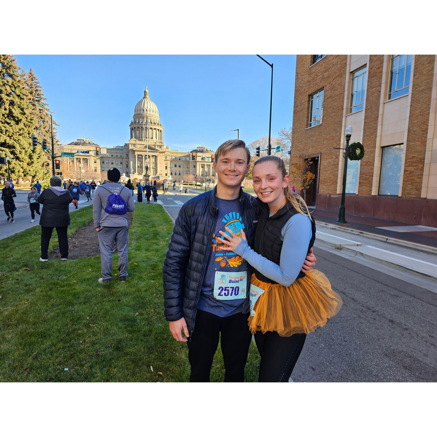 Nov 2024. Engaged at the annual Turkey Day 5K in Boise!