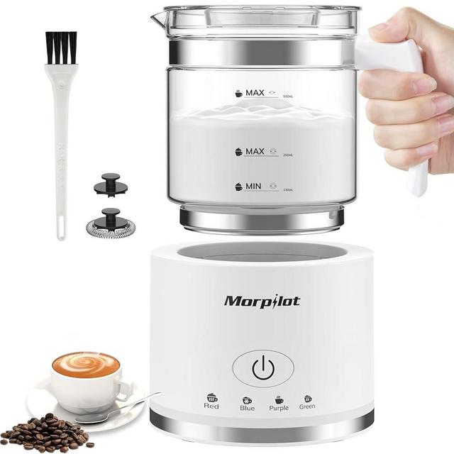 Electric Milk Frother and Steamer, 16.9oz/500ml Milk Steamer and Frother for Latte, Dishwasher Safe, 4 Functions, Enjoy Perfect Milk Froth in 2 Min - White