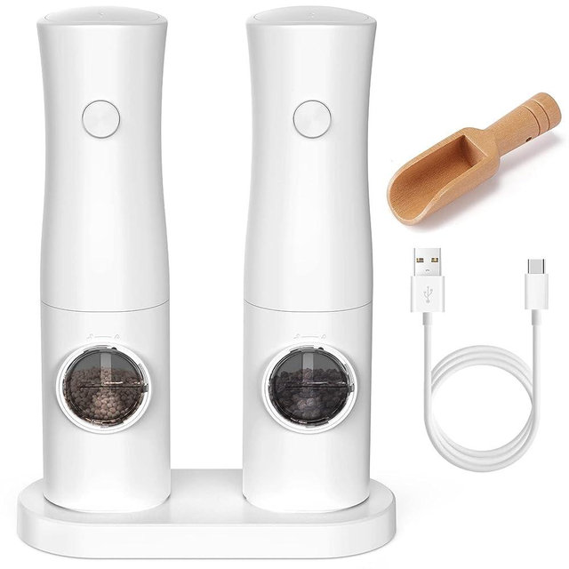 Arcselong Electric Salt And Pepper Grinder Set With Type-C Rechargeable Base, No Battery Needed, Adjustable Coarseness Electronic Spice Mill Shakers Salt And Pepper Shakers Refillable