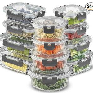 JoyJolt 24pc Borosilicate Glass Storage Containers with Lids | 12 Airtight/Freezer Safe Food Storage Containers for Pantry and Kitchen | Meal Prep Container for Lunch | Glass Tupperware Set
