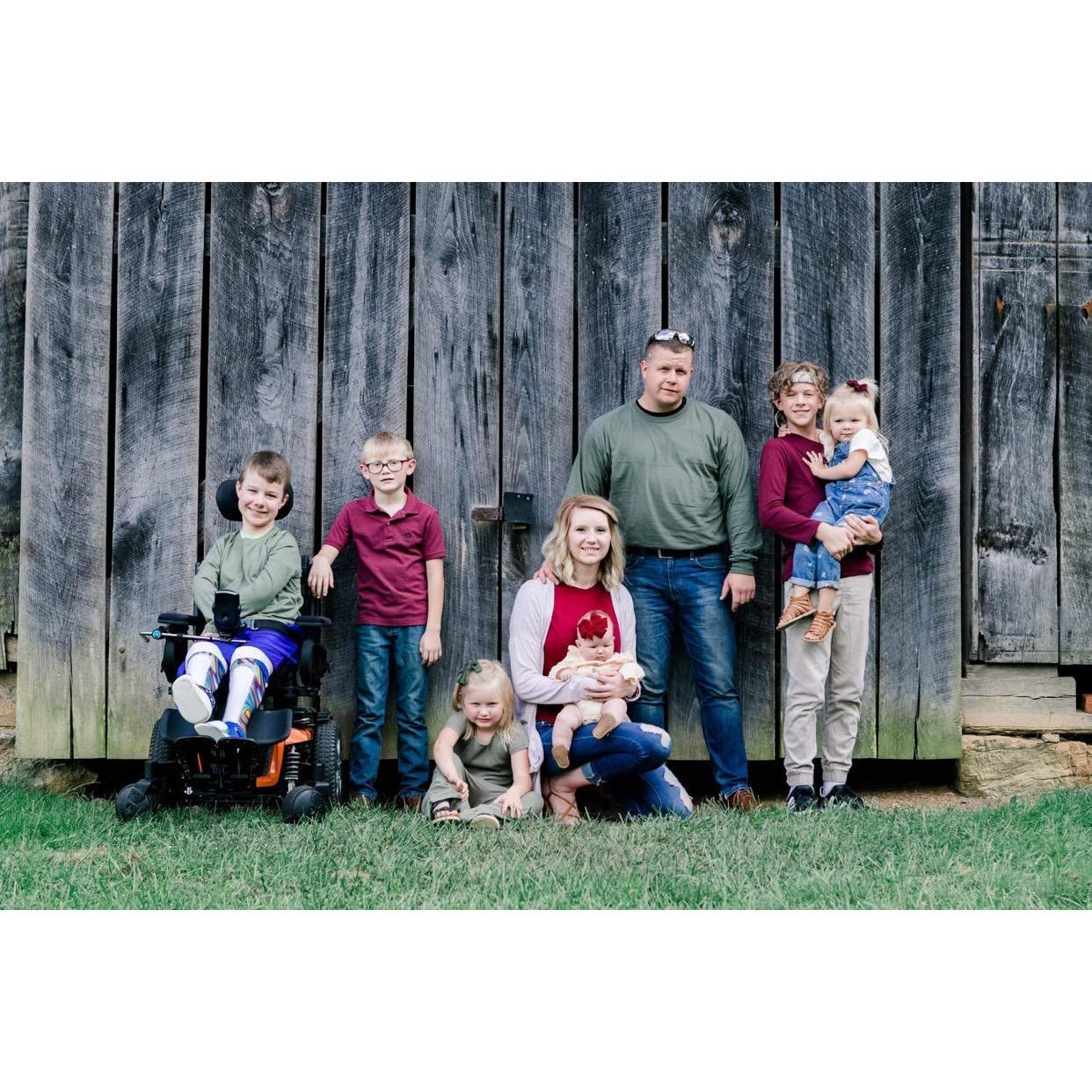 “This is us...” (left to right; Peyton, Cooper, Sadie, Jessica holding Ella, Chad, and Brady holding Kaitleigh)