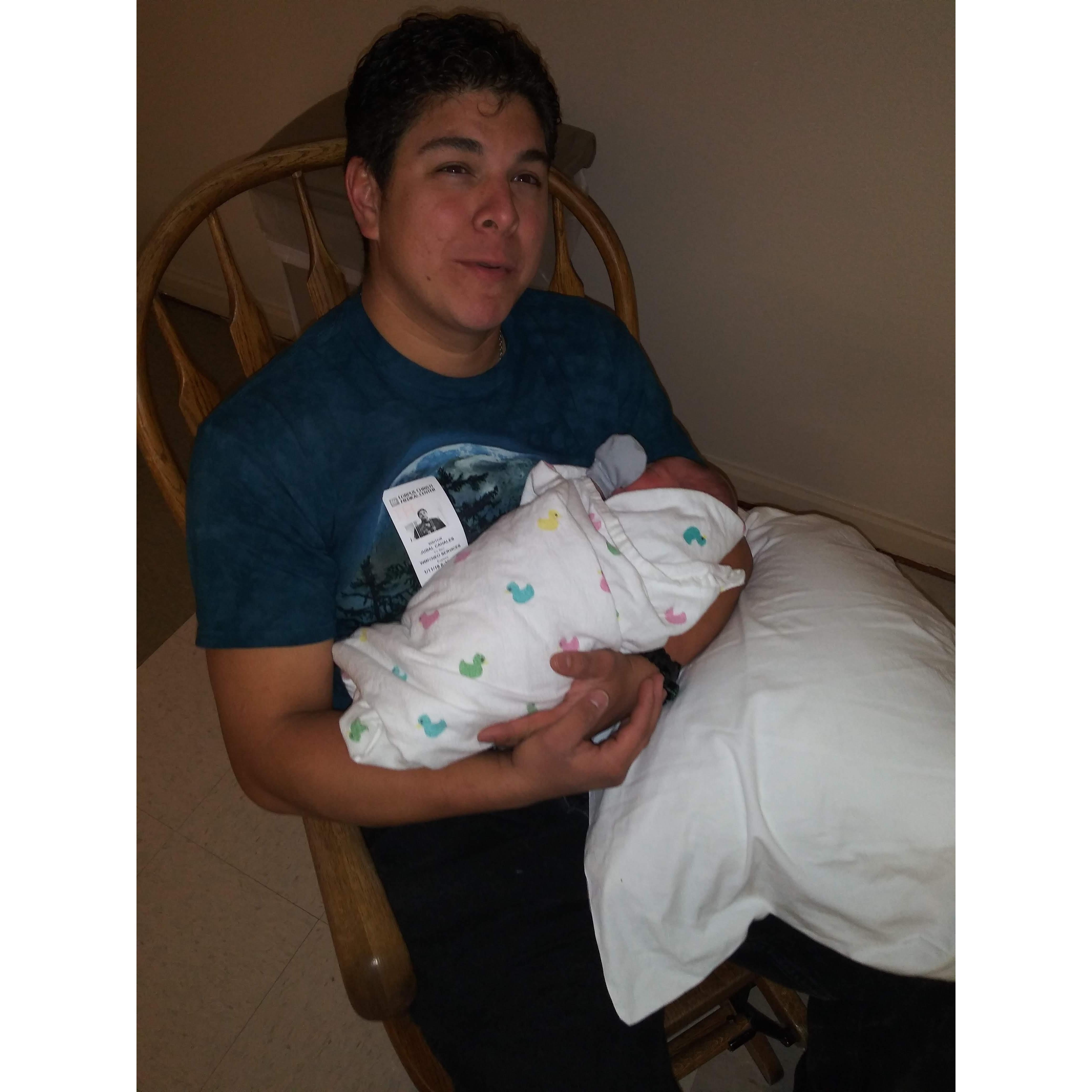 Jubal with James at the hospital soon after he was born.