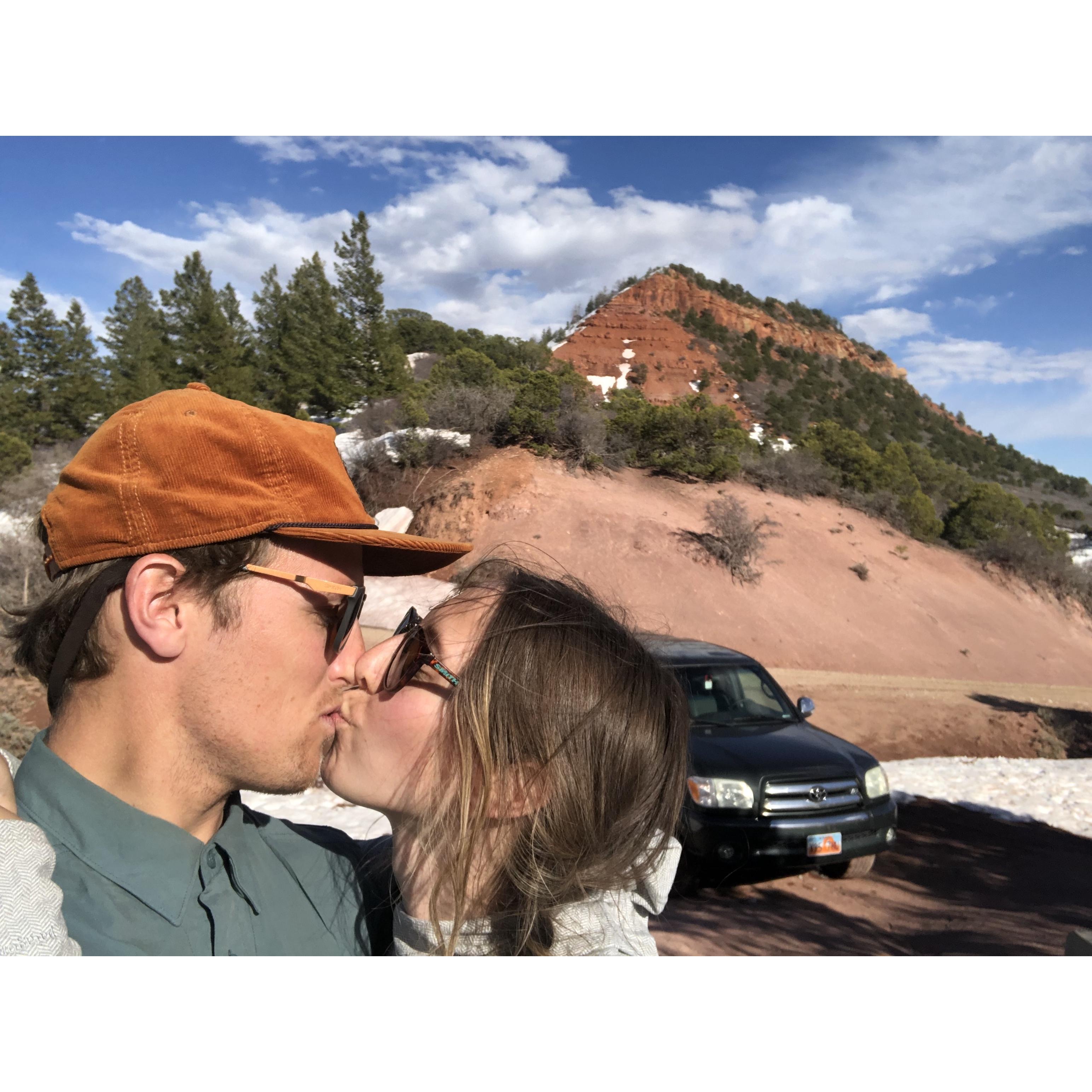 On top of the Bears Ears buttes, when Taylor was going to propose, if it weren't so chilly. (See proposal story on homepage).