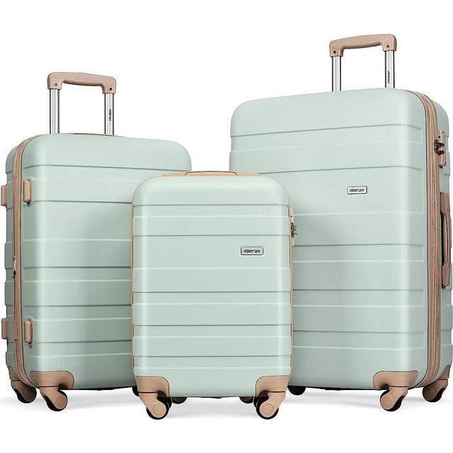 Merax 3 Piece Expandable ABS Hardshell Luggage Sets Spinner Wheel Suitcase TSA Lock Suit Case, Grey Green, 20/24/28 Inch