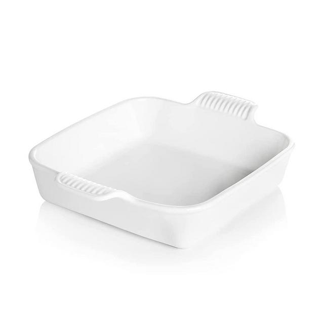 SWEEJAR Ceramic Baking Dish, 8 x 8 Cake Baking Pan for Brownie, Porcelain Square Bakeware with Double Handle for Casserole, Lasagna, Family Dinner (White)