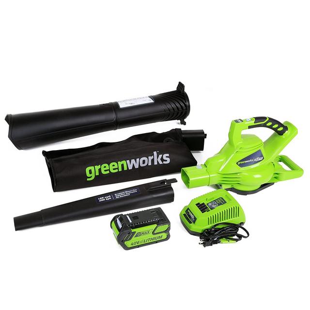 Greenworks 40V 185 MPH Variable Speed Cordless Leaf Blower/Vacuum, 4.0Ah Battery and Charger Included 24322