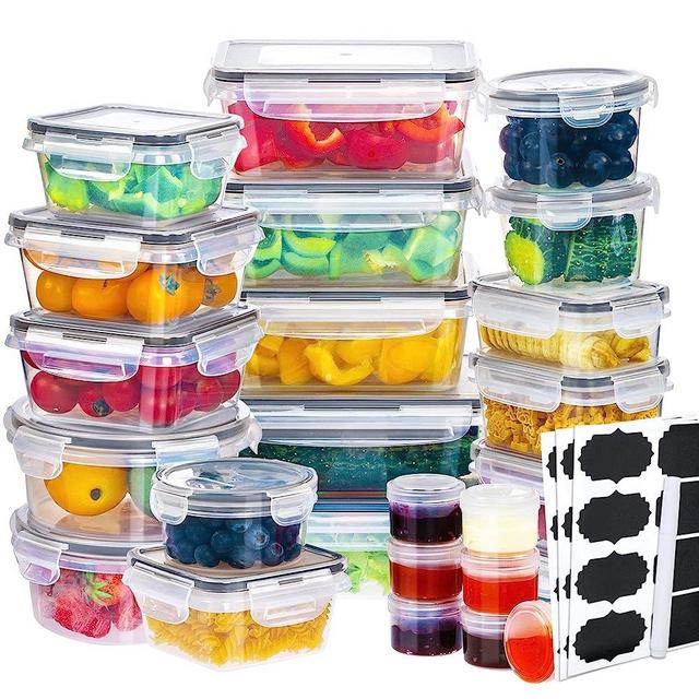 Moretoes 50pcs Food Storage Containers with Airtight Lids (25pcs Stackable Plastic Containers with 25 Lids) Meal Prep Containers with Chalkboard Labels and Marker Pen Microwave Dishwasher Safe