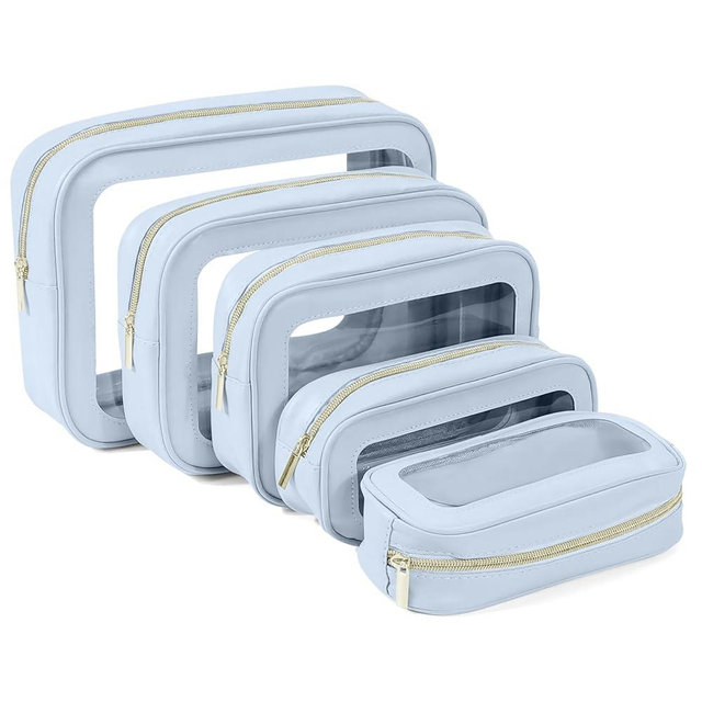 YOPCDJ 5PCS Clear Toiletry Bag,TSA Approved Travel Makeup Pouch with Zipper for Cosmetics and Toiletries，Diaper Bag Organizer Pouch Set，Women's Purse Organizer and Clear Car Bag