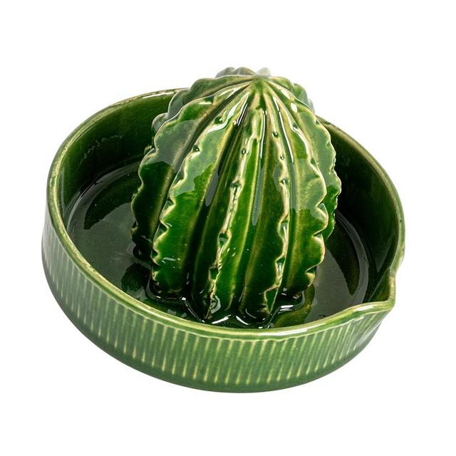 Creative Co-Op Cactus-Shaped Stoneware Juicer, Green