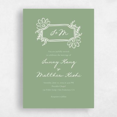 Pale Jade, Green Wedding Invitation - Katinka Portrait