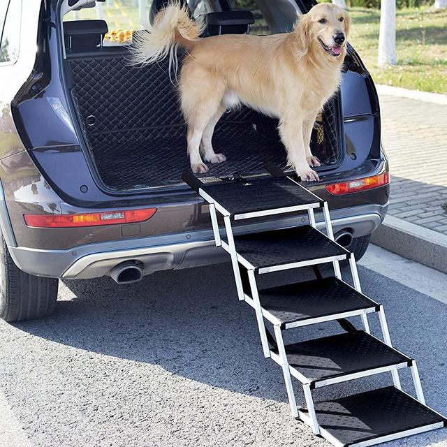 Dog Ramps for Large Dogs SUV, Dog Stairs for Large Dogs ,Foldable Aluminum Lightweight Dog Pet Ramps with Non-Slip Surface ,Dog Ramp for High Bed ,Cars, Trucks and SUVs,Supports up to 150 lbs,6 Steps