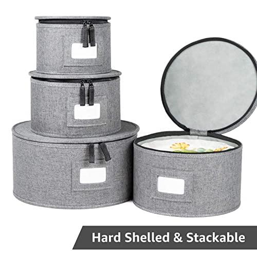 China Storage Set, 4-Piece Set for Dinnerware Storage and Transport, Protects Dishes, Felt Plate Dividers Included (Grey - Plates Only)